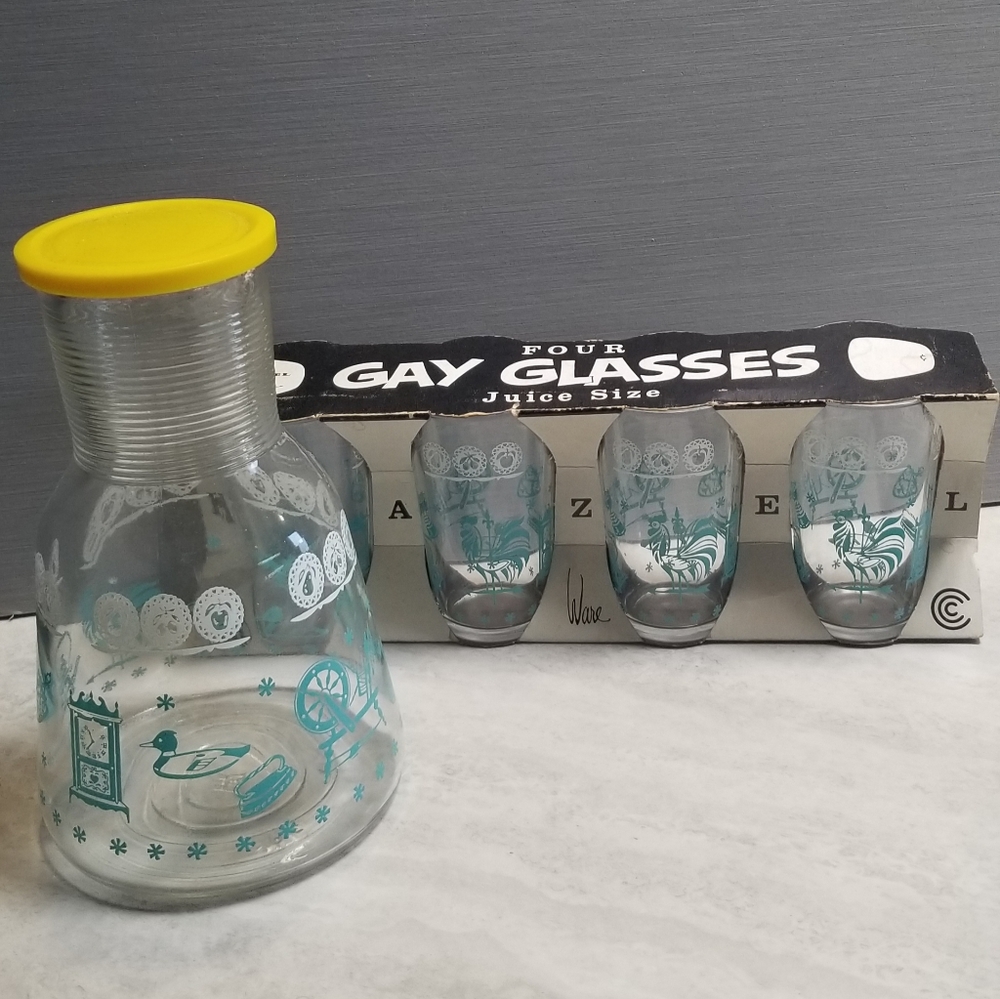 NIB Rare Vintage Hazel Atlas Juice Glasses and Pitcher